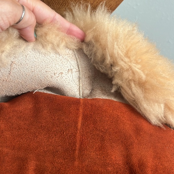 Vintage 1970s Brown Suede Leather Fur Lined Penny Lane Jacket XS - Picture 9 of 17